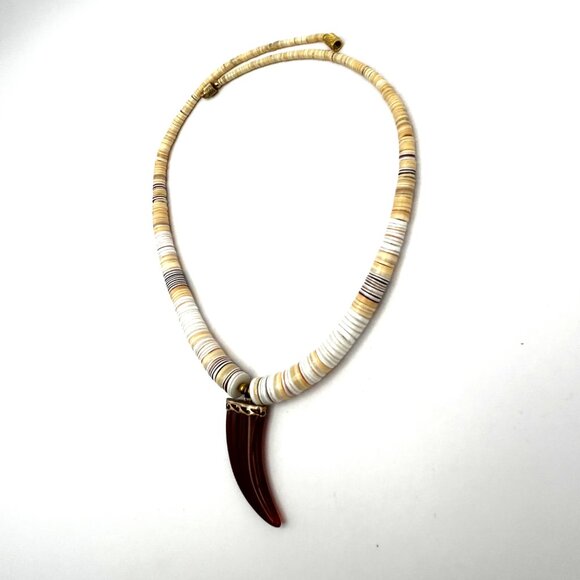 Vintage Shell Heishi Bead Necklace Carnelian Claw Pendant Tribal Boho 16 - Picture 12 of 14